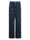Self-portrait Wide-leg Denim Jeans With Floral Embellishments In Blue
