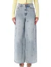 Self-portrait Embellished Wide-leg Jeans With Crystal Embellishment In Blue