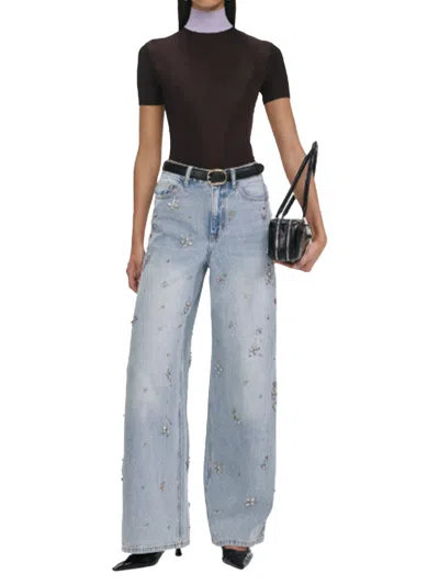 Self-portrait Embellished Wide Leg Jeans L. Blue
