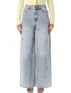 Self-portrait Embellished Wide-leg Jeans With Crystal Embellishment In Blue