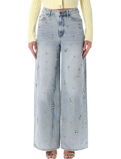 SELF-PORTRAIT SELF-PORTRAIT EMBELLISHED WIDE-LEG JEANS WITH CRYSTAL EMBELLISHMENT