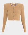 Self-portrait Embellished Wool-blend Cardigan In Brown