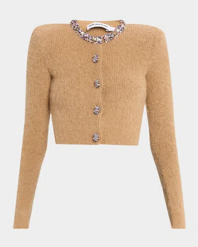 Self-portrait Embellished Wool-blend Cardigan In Brown
