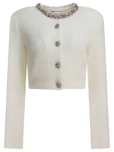 SELF-PORTRAIT EMBELLISHED WOOL-BLEND CARDIGAN KNITWEAR BEIGE