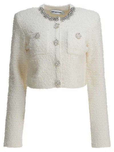 SELF-PORTRAIT EMBELLISHED WOOL-BLEND CARDIGAN KNITWEAR BEIGE