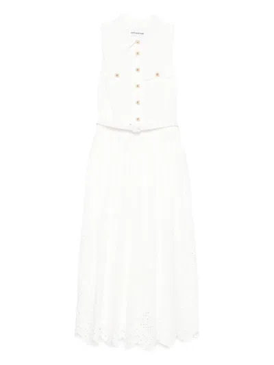 Self-portrait Embroidered Belted Dress In White