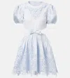 Self-portrait Embroidered Linen Mini Dress In Blue