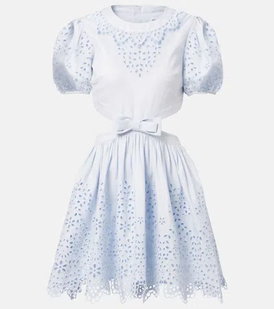 Self-portrait Embroidered Bow-detail Cutout Minidress In Blue