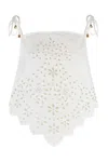 Self-portrait White Top With Asymmetric Hem And All-over Embroidery In Cotton Woman In Multi