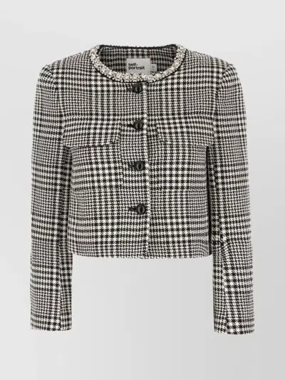 SELF-PORTRAIT EMBROIDERED HOUNDSTOOTH PATTERN SHORT JACKET