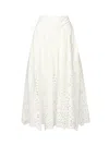 Self-portrait White Midi Skirt With Side Gathered Details And All-over Embroidery In Cotton Woman