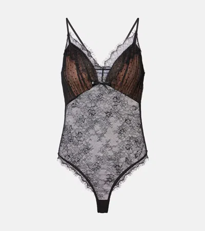 Self-portrait Body Aus Mesh Mit Spitze In Schwarz