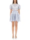 Self-portrait Embroidered Linen Mini Dress In Blue