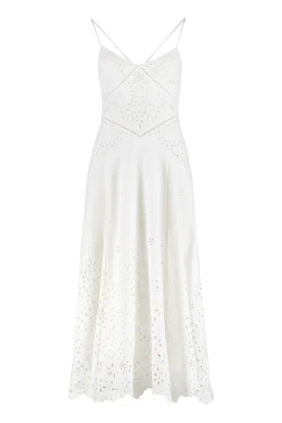 Self-portrait Embroidered Midi Dress In White