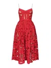 Self-portrait Embroidered Midi Dress With Bow In Red
