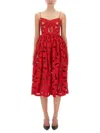 Self-portrait Embroidered Midi Dress With Bow In Red