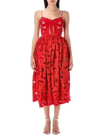 Self-portrait Self Portrait Embroidered Midi Dress With Bow In Red