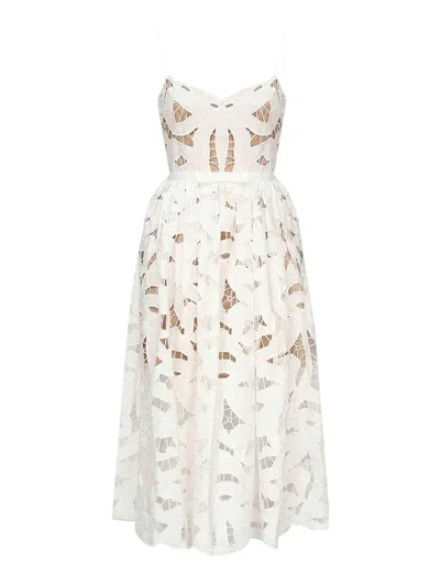 SELF-PORTRAIT EMBROIDERED MIDI DRESS WITH BOW