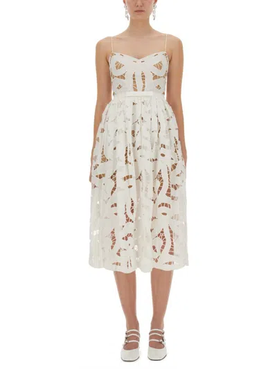 SELF-PORTRAIT SELF-PORTRAIT EMBROIDERED MIDI DRESS WITH BOW
