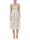 Self-portrait Embroidered Midi Dress With Spaghetti Straps In White