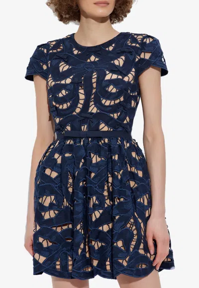 Self-portrait Embroidered Mini Dress In Blue