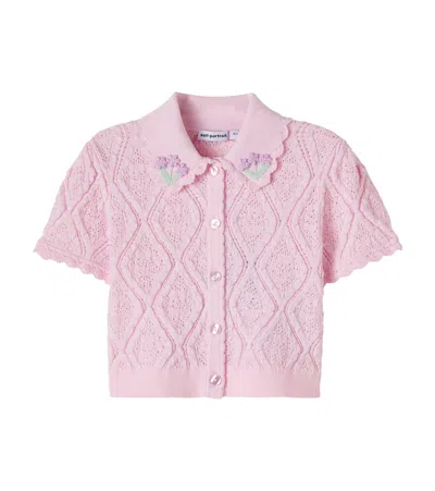Self-portrait Kids' Embroidered Pointelle Cotton-blend Top In Pink
