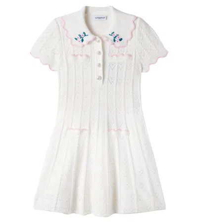 Self-portrait Kids' Embroidered Pointelle Dress In White