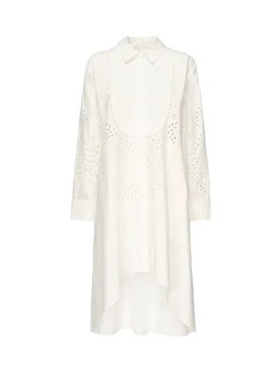Self-portrait Embroidered Shirt Dress In White