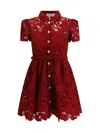 Self-portrait Womens Embroidered Collared Lace Mini Dress Burgundy In Red