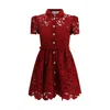 Self-portrait Womens Embroidered Collared Lace Mini Dress Burgundy