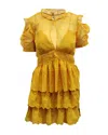 Self-portrait Embroidered Tiered Mini Dress In Yellow Mustard Polyester In Yellow
