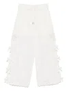 Self-portrait Embroidered Linen And Cotton Wide-leg Pants