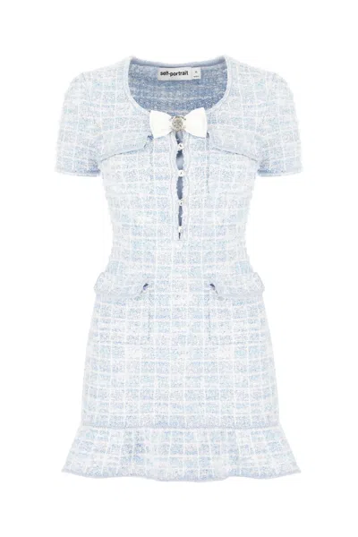 Self-portrait Embroidered Viscose Blend Dress In Blue