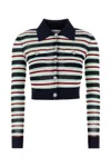 Self-portrait Navy Striped Viscose Knit Sweaters And Cardigans Multicolor