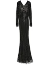 Self-portrait Rhinestoned Fishnet Gown In Black