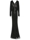Self-portrait Rhinestoned Fishnet Gown In Black