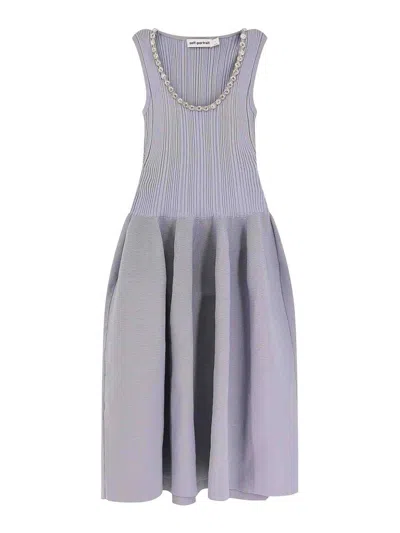 Self-portrait Diamante-trim Rib Knit Midi Dress In Blue