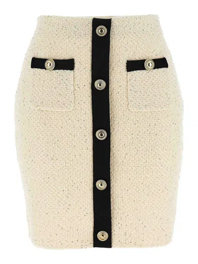 SELF-PORTRAIT CREAM SEQUIN KNIT MINI SKIRT