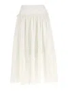 Self-portrait White Midi Skirt With Side Gathered Details And All-over Embroidery In Cotton Woman