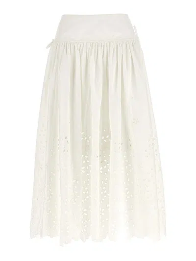 SELF-PORTRAIT WHITE COTTON EMBROIDERED MIDI SKIRT