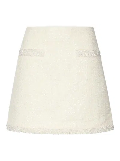 SELF-PORTRAIT CREAM BOUCL MINI SKIRT WITH PEARL TRIM