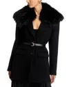 Self-portrait Artificial Fur Collar Casual Jacket In Black