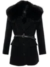 Self-portrait Artificial Fur Collar Casual Jacket In Black