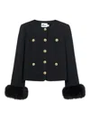 Self-portrait Faux Fur-cuff Buttoned Jacket In Black