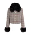 Self-portrait Womens Brown Check-print Faux-fur Wool-blend Jacket In Gray