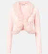 Self-portrait Faux Fur-trimmed Open-knit Cardigan In Pink