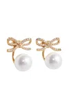 Self-portrait Crystal And Faux Pearl Bow Jacket Earrings In Gold