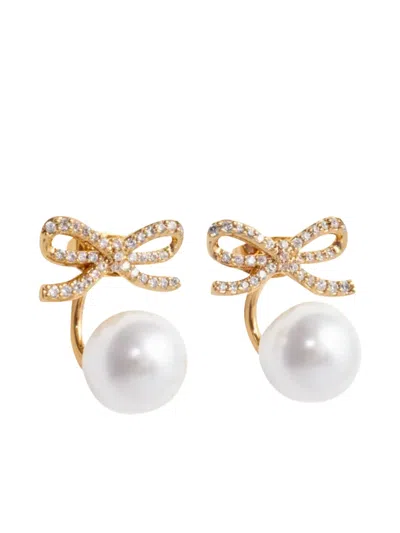 Self-portrait Faux-pearl Embellished Earrings In Gold