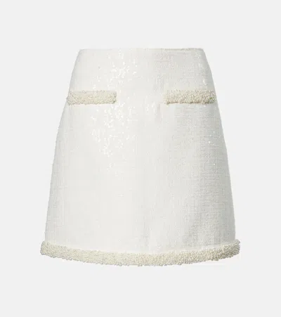 Self-portrait Faux Pearl-trimmed Bouclé Miniskirt In White