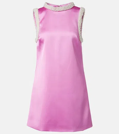 Self-portrait Faux Pearl-trimmed Satin Minidress In Pink